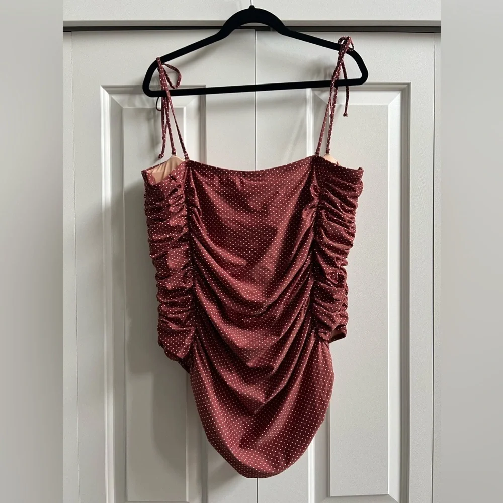 NWT J.Crew Ruched One Piece Swimsuit Size 22 Tie Strap Polka Dot Tummy Control